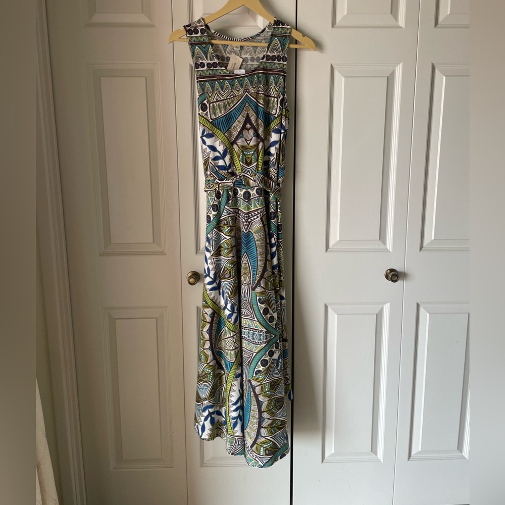 JohnPaulRichard | Abstract print maxi dress. Tie back. Size Medium. NWT. Aztec